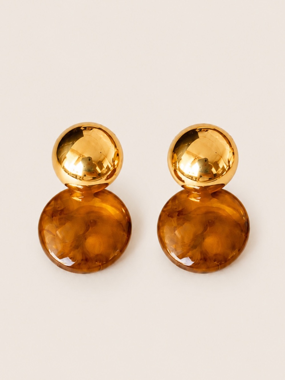 New! Amber Brown Gold Double Disc Post Earrings NWOT 5070